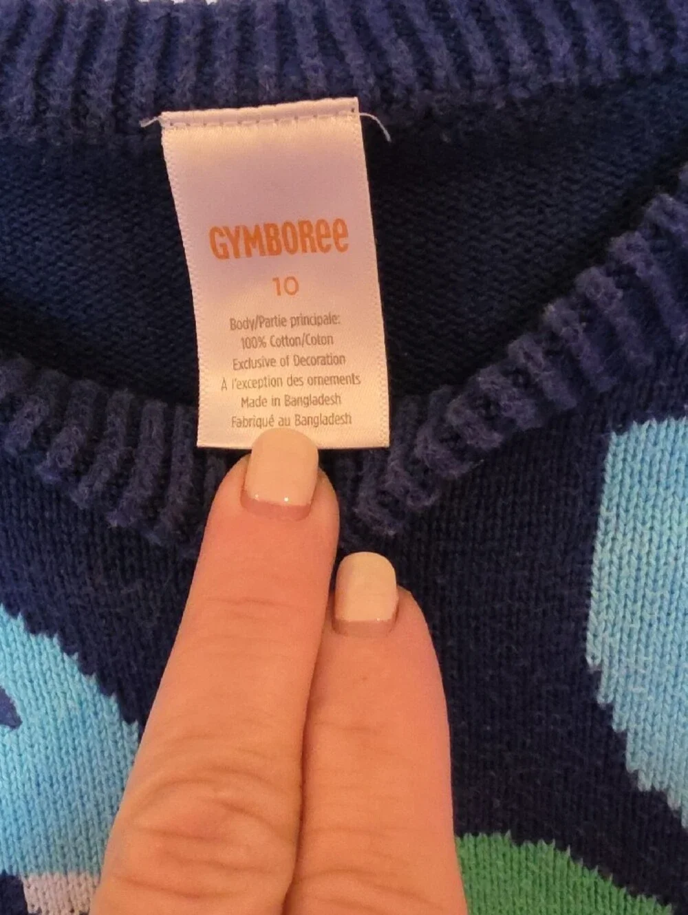 Gymboree, Size 10, Navy and Light Blue Dinosaur Theme Kids Sweater, 3D Sleeve